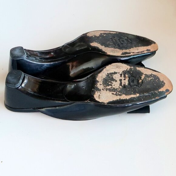 Stuart Weitzman Black Patent Leather Peep Toe Low Heel Mules Slip-on Pump Shoe 8 - Picture 14 of 16